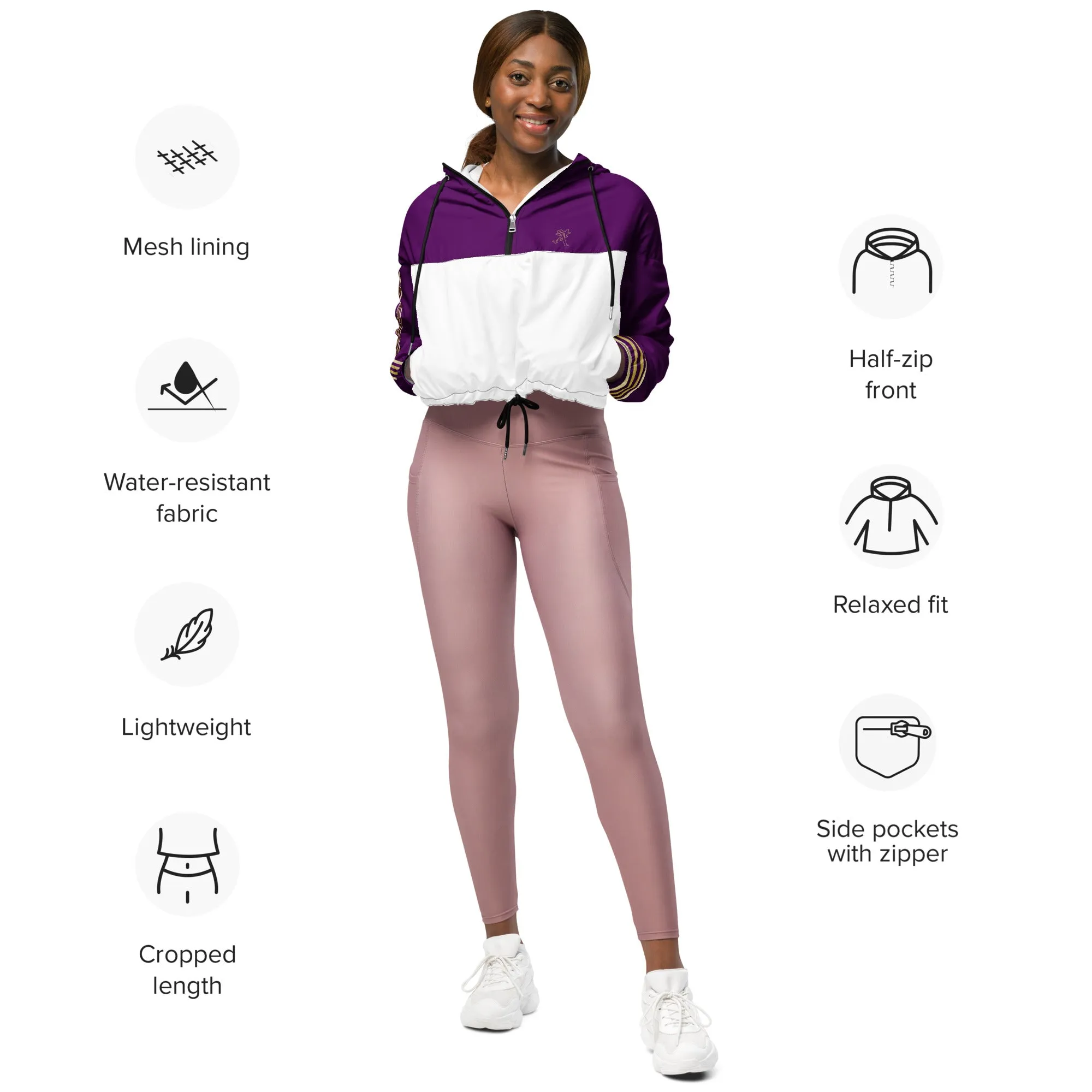 Snooty Fox Art Women’s Cropped Windbreaker - Purple w/ Saints Logo